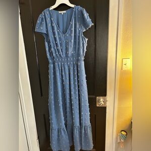 Daniel Rainn Blue Midi Dress with Textured Details